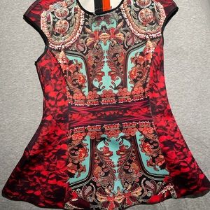 Cap sleeve fitted peplum top, by Clover Canyon. Size 4.